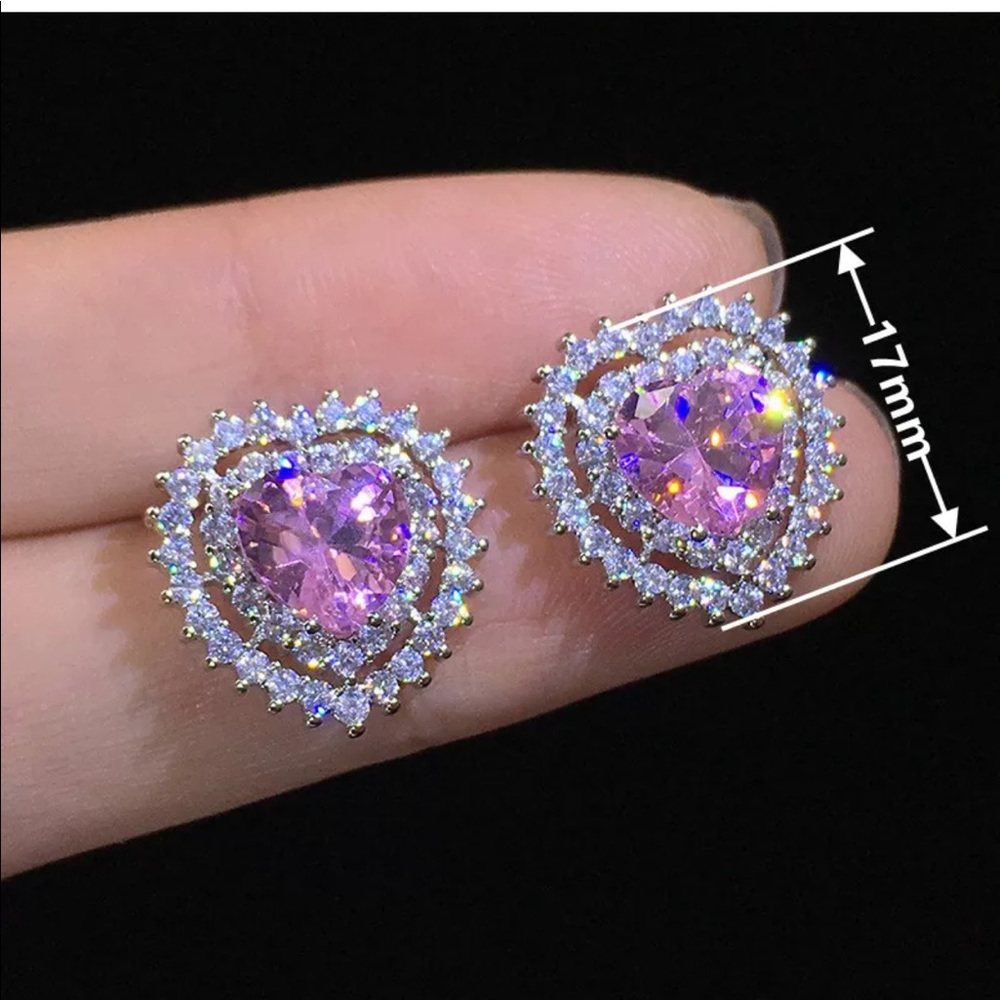NEW* Pink heart sapphire earrings - Picture 5 of 5